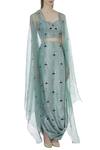 Sva By Sonam & Paras Modi_Blue Organza Printed Draped Skirt And Cape Set_Online_at_Aza_Fashions