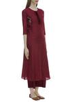 MathilI'S_Wine Moonga Silk Straight Kurta Set_Online_at_Aza_Fashions