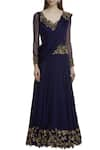 Buy_Neha Mehta Couture_Blue Pure Satin Georgette V Neck Embroidered Gown _at_Aza_Fashions