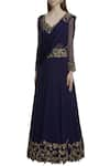 Buy_Neha Mehta Couture_Blue Pure Satin Georgette V Neck Embroidered Gown _Online_at_Aza_Fashions