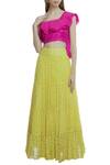 Buy_Neha Mehta Couture_Yellow Organza, Georgette Asymmetric Embroidered Lehenga Set _at_Aza_Fashions