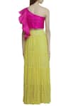 Shop_Neha Mehta Couture_Yellow Organza, Georgette Asymmetric Embroidered Lehenga Set _at_Aza_Fashions