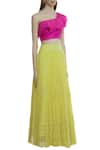 Neha Mehta Couture_Yellow Organza, Georgette Asymmetric Embroidered Lehenga Set _Online_at_Aza_Fashions