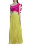 Buy_Neha Mehta Couture_Yellow Organza, Georgette Asymmetric Embroidered Lehenga Set _Online_at_Aza_Fashions