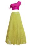 Shop_Neha Mehta Couture_Yellow Organza, Georgette Asymmetric Embroidered Lehenga Set _Online_at_Aza_Fashions