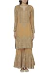 Buy_Rahul Singh_Beige Georgette Split Neck Embroidered Kurta Set _Online_at_Aza_Fashions