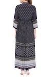 Shop_So Us By Sougatpaul_Black Crepe Band Collar Printed Long Tunic _at_Aza_Fashions