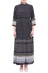 So Us By Sougatpaul_Black Crepe Band Collar Printed Long Tunic _Online_at_Aza_Fashions