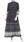 Buy_So Us By Sougatpaul_Black Crepe Band Collar Printed Long Tunic _Online_at_Aza_Fashions