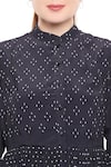 Shop_So Us By Sougatpaul_Black Crepe Band Collar Printed Long Tunic _Online_at_Aza_Fashions