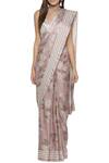 Buy_Soup by Sougat Paul_Pink Cotton Satin Blouse Halter Neckline Printed Saree With  _at_Aza_Fashions