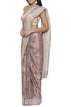 Soup by Sougat Paul_Pink Cotton Satin Blouse Halter Neckline Printed Saree With  _Online_at_Aza_Fashions