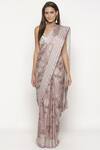 Buy_Soup by Sougat Paul_Pink Cotton Satin Blouse Halter Neckline Printed Saree With  _Online_at_Aza_Fashions