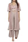 Soup By Sougat Paul_Pink Crop Top Deep Neckline Embroidered Jacket And Pant Set _Online_at_Aza_Fashions