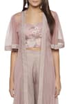 Buy_Soup By Sougat Paul_Pink Crop Top Deep Neckline Embroidered Jacket And Pant Set _Online_at_Aza_Fashions