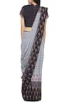 Shop_SO US by Sougatpaul_Black Cotton Silk High Neck Printed Pre-draped Saree With Blouse  _at_Aza_Fashions