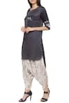 Buy_SO US by Sougatpaul_Grey Modal Satin Round Printed Kurta And Dhoti Pant Set _Online_at_Aza_Fashions