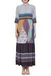 So Us By Sougatpaul_Multi Color Cotton Band Collar Printed Maxi Dress _Online_at_Aza_Fashions
