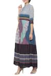 Buy_So Us By Sougatpaul_Multi Color Cotton Band Collar Printed Maxi Dress _Online_at_Aza_Fashions