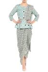 Buy_Soup By Sougat Paul_Blue Chanderi Round Pre-draped Peplum Style Saree _at_Aza_Fashions