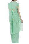 Shop_Shagun Manchanda_Green Linen Embroidered Saree  _at_Aza_Fashions