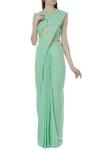 Shagun Manchanda_Green Linen Embroidered Saree  _Online_at_Aza_Fashions