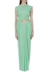 Buy_Shagun Manchanda_Green Linen Embroidered Saree  _Online_at_Aza_Fashions
