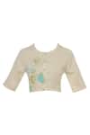 Shop_Shagun Manchanda_Beige Linen Round Embroidered Blouse _at_Aza_Fashions