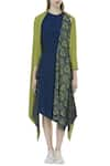 Shop_Fahd Khatri_Green Organic Bamboo Handwoven Cape Jacket  _Online_at_Aza_Fashions