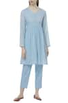 Buy_Sagaa by Vanita_Blue Muslin V Neck Embroidered Kurta And Pant Set  _at_Aza_Fashions