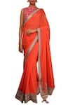 Buy_Nikasha_Coral Crepe Bateau Neackline Saree With Embroidered Blouse _Online_at_Aza_Fashions