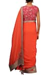 Shop_Nikasha_Coral Crepe Bateau Neackline Saree With Embroidered Blouse _at_Aza_Fashions