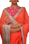 Nikasha_Coral Crepe Bateau Neackline Saree With Embroidered Blouse _Online_at_Aza_Fashions