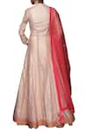 Shop_Nikasha_Pink Crepe V Neck Printed Front Slit Kurta And Lehenga Set _at_Aza_Fashions