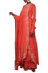 Nikasha_Coral Crepe Round Angrakha Kurta Set _Online_at_Aza_Fashions