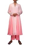 Buy_Nikasha_Pink Crepe Notch Neck Flared Kurta Pant Set _Online_at_Aza_Fashions