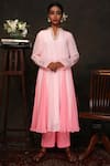 Buy_Nikasha_Pink Crepe Notch Neck Flared Kurta Pant Set _at_Aza_Fashions
