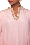 Shop_Nikasha_Pink Crepe Notch Neck Flared Kurta Pant Set _Online_at_Aza_Fashions