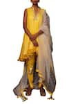 Buy_Nikasha_Yellow Crepe Stand Collar Printed Tunic And Dhoti Pants Set _Online_at_Aza_Fashions