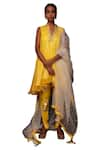 Nikasha_Yellow Crepe Stand Collar Printed Tunic And Dhoti Pants Set _Online_at_Aza_Fashions