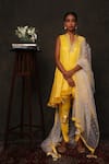 Buy_Nikasha_Yellow Crepe Stand Collar Printed Tunic And Dhoti Pants Set _at_Aza_Fashions