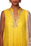 Nikasha_Yellow Crepe Stand Collar Printed Tunic And Dhoti Pants Set _at_Aza_Fashions