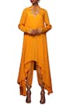 Buy Nikasha Yellow Crepe Stand Collar Asymmetric Tunic And Dhoti Pant Set Online at Aza Fashions Buy_Nikasha_Yellow Crepe Stand Collar Asymmetric Tunic And Dhoti Pant Set _Online_at_Aza_Fashions