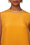 Buy Nikasha Yellow Crepe Round Neck Layered Top With Flared Pants Online at Aza Fashions Buy_Nikasha_Yellow Crepe Round Neck Layered Top With Flared Pants _Online_at_Aza_Fashions