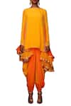 Nikasha_Yellow Crepe Bateau Asymmetric Kurta And Dhoti Pant Set _Online_at_Aza_Fashions