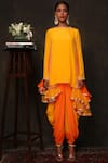 Buy_Nikasha_Yellow Crepe Bateau Asymmetric Kurta And Dhoti Pant Set _at_Aza_Fashions