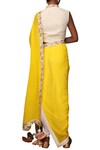Shop_Nikasha_Yellow Cotton Shawl Collar Pre-draped Dhoti Pant Saree Set_at_Aza_Fashions