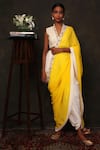 Buy_Nikasha_Yellow Cotton Shawl Collar Pre-draped Dhoti Pant Saree Set_at_Aza_Fashions