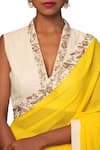 Buy_Nikasha_Yellow Cotton Shawl Collar Pre-draped Dhoti Pant Saree Set_Online_at_Aza_Fashions