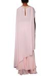 Shop Nikasha Pink Crepe Round Neck Kaftan Tunic And Sharara Set at Aza Fashions Shop_Nikasha_Pink Crepe Round Neck Kaftan Tunic And Sharara Set _at_Aza_Fashions
